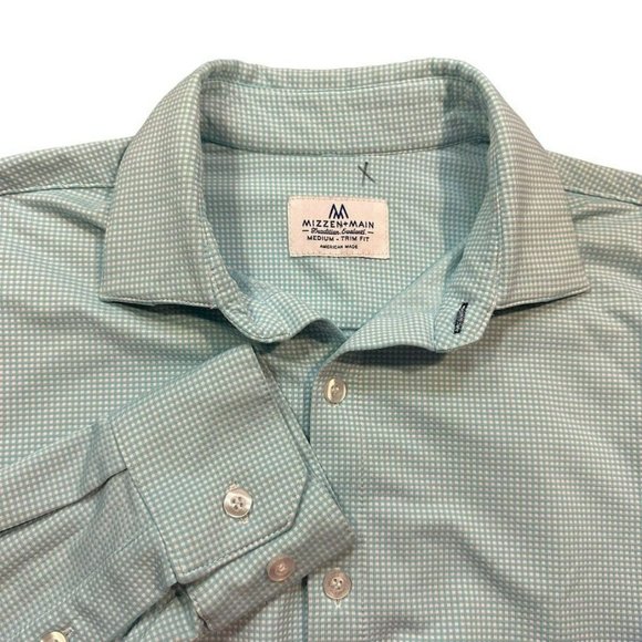 Mizzen + Main Light Blue Seersucker Trim Fit Performance Dress Shirt Mens M (est - Picture 1 of 6